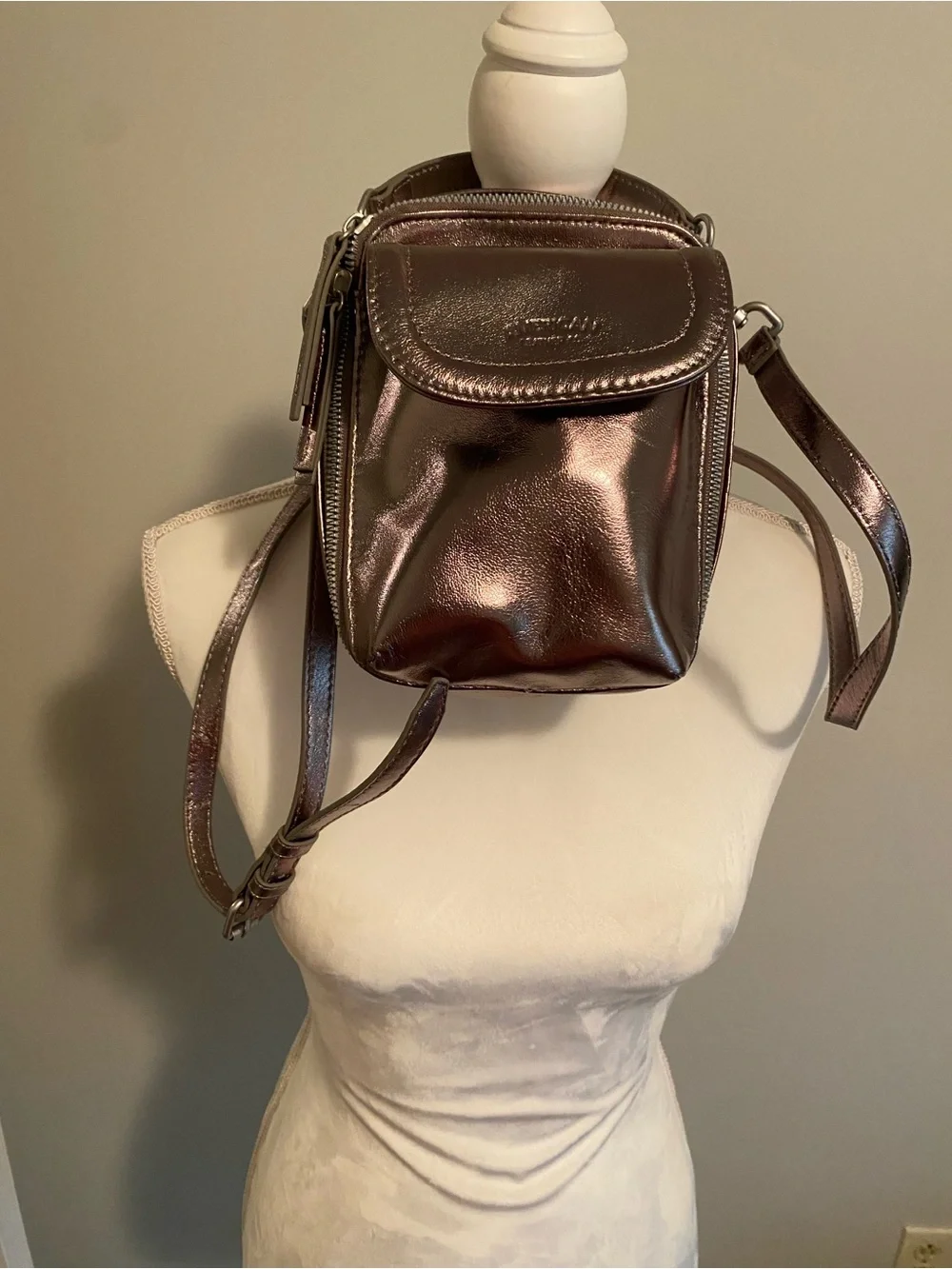 Metallic Crossbody Mini Backpack - Shiny Bronze American Leather Company - Picture 1 of 11